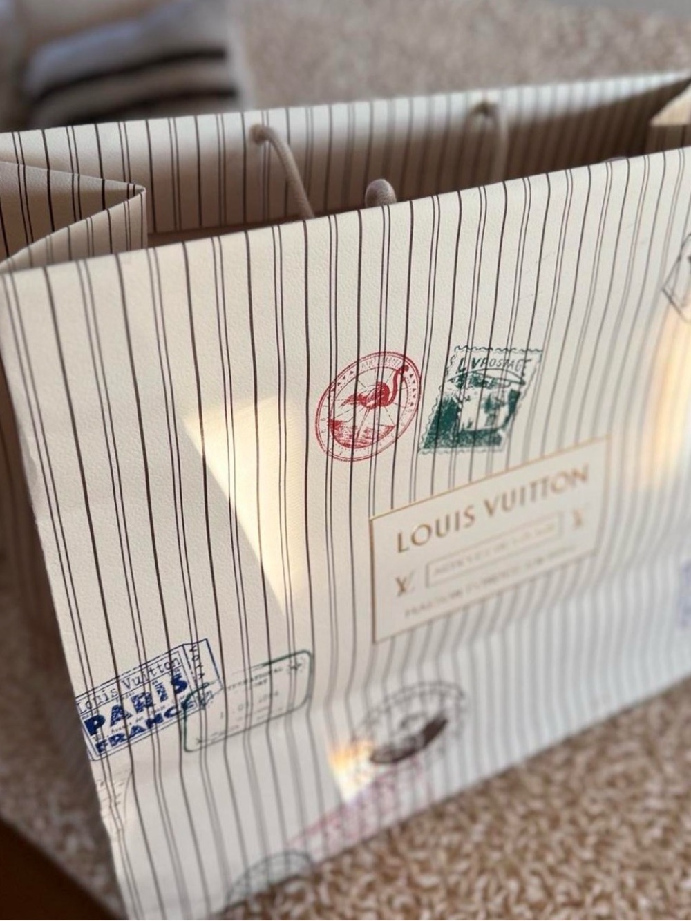large Louis Vuitton shopper Bag  - White & Brown Paris Shopping Bag